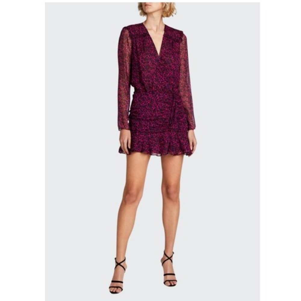 Veronica Beard Anjali 100% Silk Floral Ruched Mini Dress‎ Fuchsia Pink 8 NWT